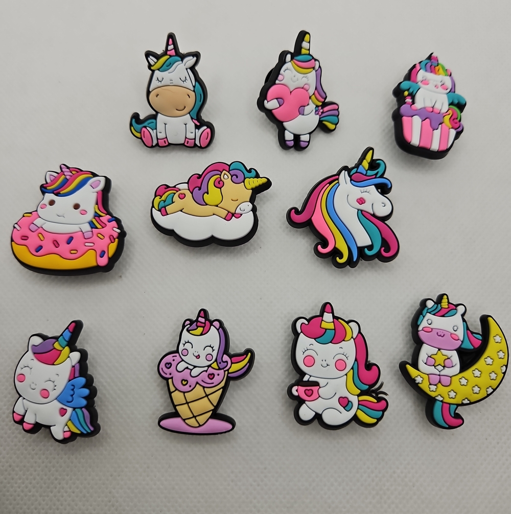 Set Of 10 - Cute Rainbow Unicorn Shoe Charms